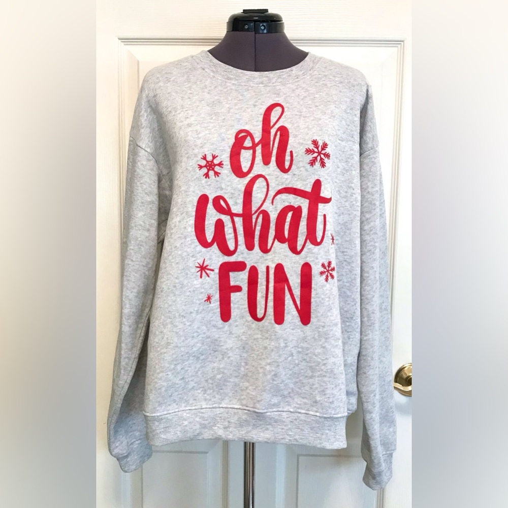 “Oh What Fun” Cozy Holiday Sweatshirt Gray